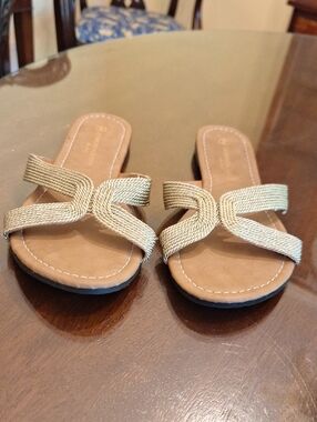 Women's Charles Albert Gold Braided Strap Slide Sandals, Size 8, Like New